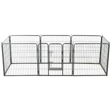 HAPPYSHOPPING Parc Pour Chiens 8 Panneaux Acier 80 X 80 Cm Noir 1 HAPPYSHOPPING Parc Pour Chiens 8 Panneaux Acier 80 X 80 Cm Noir