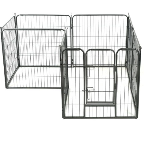 HAPPYSHOPPING Parc Pour Chiens 8 Panneaux Acier 80 X 80 Cm Noir 4 HAPPYSHOPPING Parc Pour Chiens 8 Panneaux Acier 80 X 80 Cm Noir – Image 4