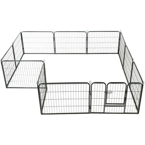 HAPPYSHOPPING Parc Pour Chiens 12 Panneaux Acier 80 X 60 Cm Noir 4 HAPPYSHOPPING Parc Pour Chiens 12 Panneaux Acier 80 X 60 Cm Noir – Image 4