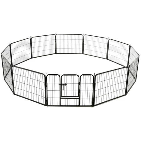 HAPPYSHOPPING Parc Pour Chiens 12 Panneaux Acier 80 X 60 Cm Noir 5 HAPPYSHOPPING Parc Pour Chiens 12 Panneaux Acier 80 X 60 Cm Noir – Image 5