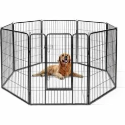 GOPLUS Parc/Enclos Pour Animaux En Métal, Parc Pliable à 8 Panneaux, Différente Forme, Porte à Double Verrou, Cl?ture Pour Intérieur Et Extérieur, Hauteur 100 Cm, Pour Chien, Chiot, Chat, Lapin