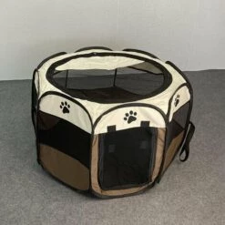 THSINDE Rangement Facile Pliable Salle D'accouchement Litière Pour Chat Octogonale Cage Pour Chien Tente Pour Chien Intérieur Ménage Tissu Oxford Clôture Pour Animaux De Compagnie 74 * 74 * 43, Beige