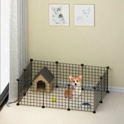 DONTODENT Cage Parc Enclos Pour Animaux Domestiques L 111 X L 74 X H 37 Cm Bords Arrondis Fil Métallique Noir- Noir