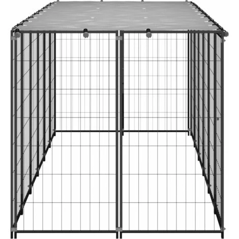 VidaXL Chenil Noir 330x110x110 Cm Acier - Noir 3 VidaXL Chenil Noir 330x110x110 Cm Acier - Noir – Image 3