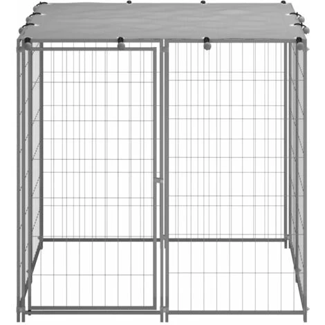 Chenil Argenté 110x110x110 Cm Acier VidaXL - Argent 2 Chenil Argenté 110x110x110 Cm Acier VidaXL - Argent – Image 2