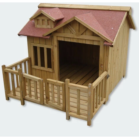 HELLOSHOP26 Niche à Chien XL Maison Pour Chien Bois Massif Terrasse - Bois 3 HELLOSHOP26 Niche à Chien XL Maison Pour Chien Bois Massif Terrasse - Bois – Image 3