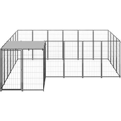 VidaXL Chenil Noir 8,47 M² Acier - Noir 2 VidaXL Chenil Noir 8,47 M² Acier - Noir – Image 2