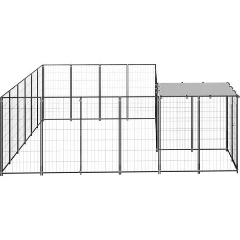 VidaXL Chenil Noir 8,47 M² Acier - Noir 3 VidaXL Chenil Noir 8,47 M² Acier - Noir – Image 3