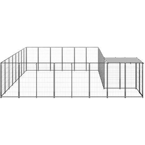 VidaXL Chenil Noir 15,73 M² Acier - Noir 3 VidaXL Chenil Noir 15,73 M² Acier - Noir – Image 3