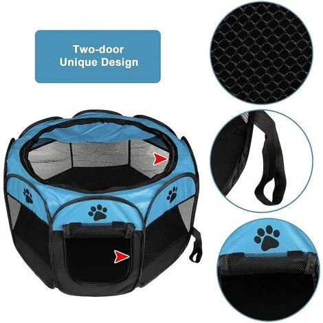 GDRHVFD Parc Pour Animaux De Compagnie Pliable Tente De Cage Portable Parc Pour Petits Animaux En Oxford Respirant Tente Imperméable Pour Chiot Chaton Lapin Hamster Chinchillas Cochon D'Inde(74X74X43Cm) Bleu+Noir 4 GDRHVFD Parc Pour Animaux De Compagnie Pliable Tente De Cage Portable Parc Pour Petits Animaux En Oxford Respirant Tente Imperméable Pour Chiot Chaton Lapin Hamster Chinchillas Cochon D'Inde(74X74X43Cm) Bleu+Noir – Image 4