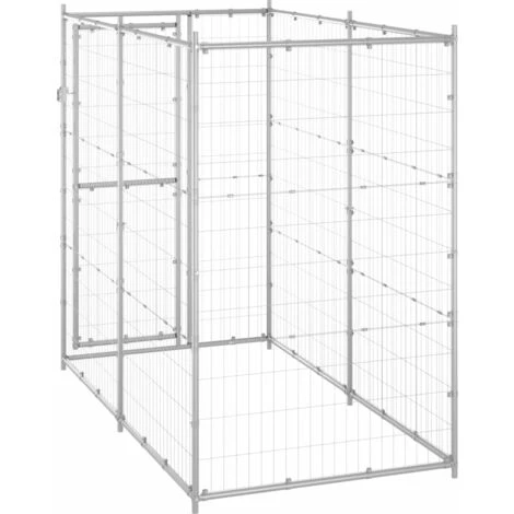 VidaXL Chenil Extérieur Pour Chiens Acier Galvanisé 110x220x180 Cm - Argent 4 VidaXL Chenil Extérieur Pour Chiens Acier Galvanisé 110x220x180 Cm - Argent – Image 4