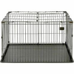 Iris Ohyama, Parc Pour Animaux De Compagnie Cage Sur Roues Avec Arrêt De Roulette Et Toit Dédié Pour Chats Et Chiens - Wire Pet Play Cage STS-1200T, Marron