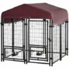 PawHut Chenil Extérieur Pour Chien - Cage Chien - Enclos Chien - Toile Toit Imperméable Anti-UV, Porte Verrouillable, 2 Bols Rotatifs - Acier Noir Oxford Pourpre - Noir