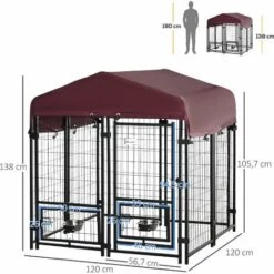 PawHut Chenil Extérieur Pour Chien - Cage Chien - Enclos Chien - Toile Toit Imperméable Anti-UV, Porte Verrouillable, 2 Bols Rotatifs - Acier Noir Oxford Pourpre - Noir -Niche, chenil, enclos et parc pour chien Soldes 2022 51254840 3