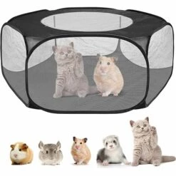 TANABATA Parc à Animaux Pliable Parc à Chiots, Parc Enclos Pour Chien Interieur Extérieur Tente Pour Animaux De Compagnie, Imperméable Et Respirant, Pour Chats Lapins Hamsters Chinchillas Hérisson (Noir)