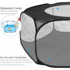 TANABATA Parc à Animaux Pliable Parc à Chiots, Parc Enclos Pour Chien Interieur Extérieur Tente Pour Animaux De Compagnie, Imperméable Et Respirant, Pour Chats Lapins Hamsters Chinchillas Hérisson (Noir) -Niche, chenil, enclos et parc pour chien Soldes 2022 51266010 3