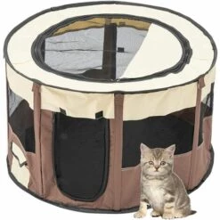 TANABATA Clôture Ronde Intérieure/extérieure Pour Parc Animalier Portable Pliable (Coffee-S)