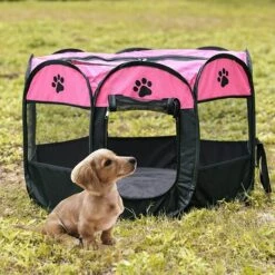 TANABATA Parc Pour Chien Pour Animaux De Compagnie - Tente Pliante Pour Animaux De Compagnie Tissu Oxford Portable Étanche Résistant Aux Rayures Octogonal Couverture D'ombre Amovible Petits Chiots/Chats
