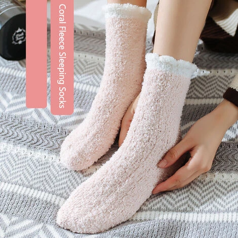 LIFCAUSAL Chaussettes De Couchage En Molleton De Corail De Couleur Unie D'automne Et D'hiver Chaussettes Chaudes épaississantes Rose Clair 2 LIFCAUSAL Chaussettes De Couchage En Molleton De Corail De Couleur Unie D'automne Et D'hiver Chaussettes Chaudes épaississantes Rose Clair – Image 2
