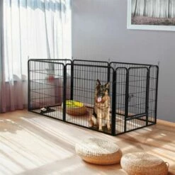 HALOYO Parc Enclos Pour Chiens Pliable/Réglable/ Mobile Hauteur 6 Panneaux Avec Porte Noir