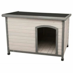 Niche En Bois Classic Toit Plat Taille L 116 X 82 X 79 Cm, Grise Pour Chiens - Animallparadise - Gris