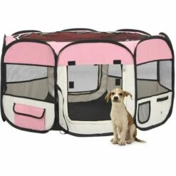 YOUTHUP Parc Pliable Pour Chien Avec Sac De Transport Rose 125x125x61cm - Rose