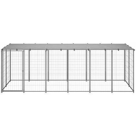 YOUTHUP Chenil Argenté 330x110x110 Cm Acier - Argent 2 YOUTHUP Chenil Argenté 330x110x110 Cm Acier - Argent – Image 2