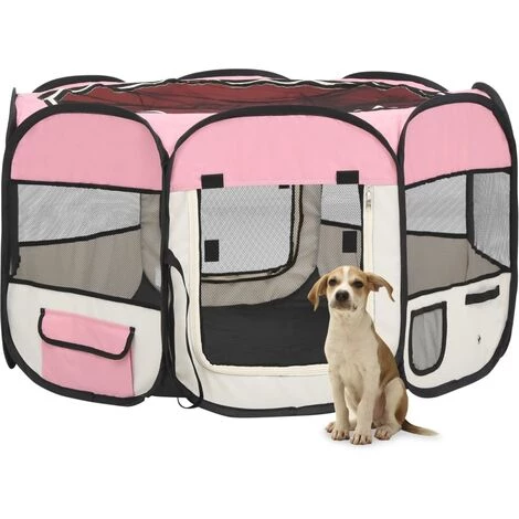 Topdeal Parc Pliable Pour Chien Avec Sac De Transport Rose 110x110x58cm FF171010_FR 1 Topdeal Parc Pliable Pour Chien Avec Sac De Transport Rose 110x110x58cm FF171010_FR