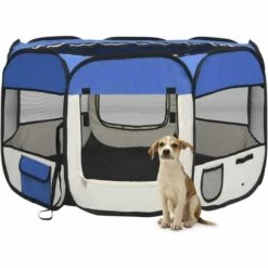 Topdeal Parc Pliable Pour Chien Avec Sac De Transport Bleu 110x110x58cm FF171014_FR