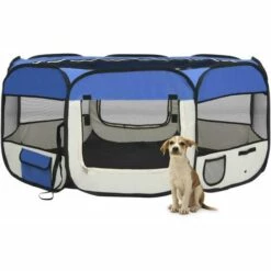 Topdeal Parc Pliable Pour Chien Avec Sac De Transport Bleu 145x145x61cm FF171016_FR