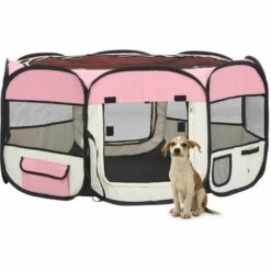 Topdeal Parc Pliable Pour Chien Avec Sac De Transport Rose 145x145x61cm FF171012_FR