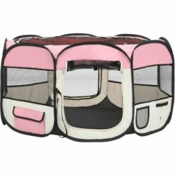 Topdeal Parc Pliable Pour Chien Avec Sac De Transport Rose 125x125x61cm FF171011_FR -Niche, chenil, enclos et parc pour chien Soldes 2022 52094353 5