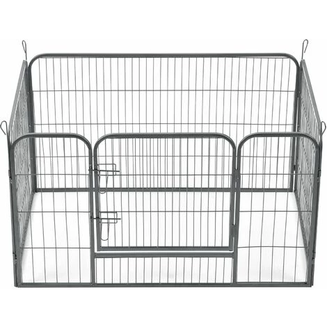 HELLOSHOP26 Enclos Parc Pour Animaux De Compagnie Chiot Lapin Avec 4 Panneaux Et Porte Intérieur Extérieur Avec Double Verrouillage 125 X 85 X 70 Cm Acier Argenté - Argenté 2 HELLOSHOP26 Enclos Parc Pour Animaux De Compagnie Chiot Lapin Avec 4 Panneaux Et Porte Intérieur Extérieur Avec Double Verrouillage 125 X 85 X 70 Cm Acier Argenté - Argenté – Image 2