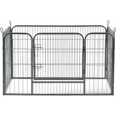 HELLOSHOP26 Enclos Parc Pour Animaux De Compagnie Chiot Lapin Avec 4 Panneaux Et Porte Intérieur Extérieur Avec Double Verrouillage 125 X 85 X 70 Cm Acier Argenté - Argenté 3 HELLOSHOP26 Enclos Parc Pour Animaux De Compagnie Chiot Lapin Avec 4 Panneaux Et Porte Intérieur Extérieur Avec Double Verrouillage 125 X 85 X 70 Cm Acier Argenté - Argenté – Image 3