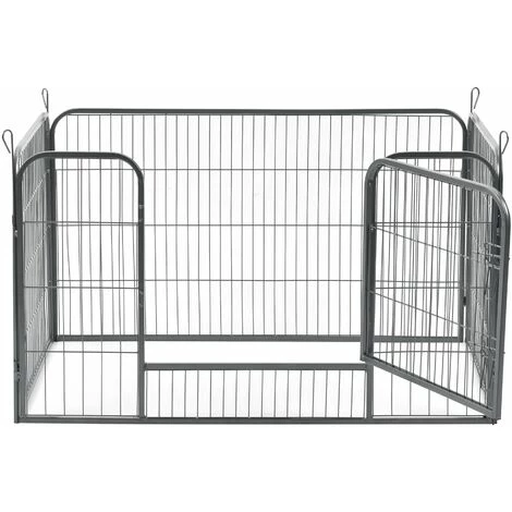 HELLOSHOP26 Enclos Parc Pour Animaux De Compagnie Chiot Lapin Avec 4 Panneaux Et Porte Intérieur Extérieur Avec Double Verrouillage 125 X 85 X 70 Cm Acier Argenté - Argenté 4 HELLOSHOP26 Enclos Parc Pour Animaux De Compagnie Chiot Lapin Avec 4 Panneaux Et Porte Intérieur Extérieur Avec Double Verrouillage 125 X 85 X 70 Cm Acier Argenté - Argenté – Image 4