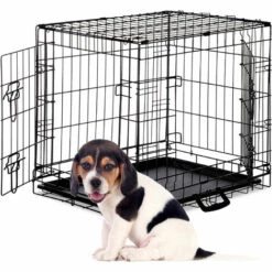 Relaxdays Cage Pour Chien Pliante Boîte Transport Voiture Box Pour Chiot 2 Portes Bac Fond Box Grillage Métal M Noir
