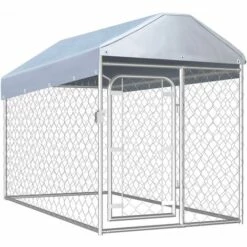 HELLOSHOP26 Chenil Extérieur Cage Enclos Parc Animaux Chien D'extérieur Avec Toit Pour Chiens 125 Cm