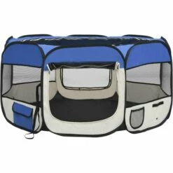 Hommoo Parc Pliable Pour Chien Avec Sac De Transport Bleu 125x125x61cm -Niche, chenil, enclos et parc pour chien Soldes 2022 54061255 5