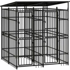 VidaXL Chenil D'extérieur Avec Toit Pour Chiens Acier 3,69 M² - Noir
