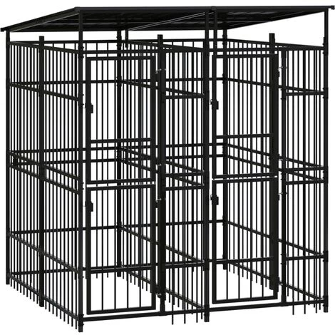 VidaXL Chenil D'extérieur Avec Toit Pour Chiens Acier 3,69 M² - Noir 1 VidaXL Chenil D'extérieur Avec Toit Pour Chiens Acier 3,69 M² - Noir