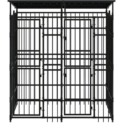 VidaXL Chenil D'extérieur Avec Toit Pour Chiens Acier 3,69 M² - Noir 2 VidaXL Chenil D'extérieur Avec Toit Pour Chiens Acier 3,69 M² - Noir – Image 2