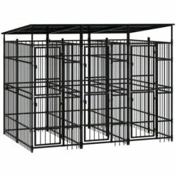 VidaXL Chenil D'extérieur Avec Toit Pour Chiens Acier 5,53 M² - Noir