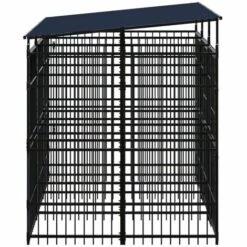 VidaXL Chenil D'extérieur Avec Toit Pour Chiens Acier 5,53 M² - Noir -Niche, chenil, enclos et parc pour chien Soldes 2022 54141498 3