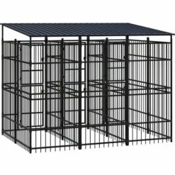 VidaXL Chenil D'extérieur Avec Toit Pour Chiens Acier 5,53 M² - Noir -Niche, chenil, enclos et parc pour chien Soldes 2022 54141498 4