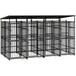 VidaXL Chenil D'extérieur Avec Toit Pour Chiens Acier 7,37 M² - Noir