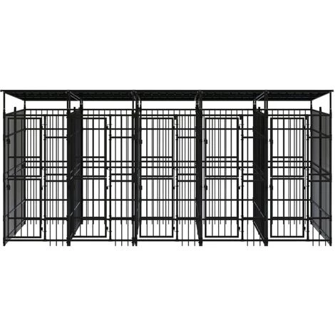 VidaXL Chenil D'extérieur Avec Toit Pour Chiens Acier 9,22 M² - Noir 2 VidaXL Chenil D'extérieur Avec Toit Pour Chiens Acier 9,22 M² - Noir – Image 2