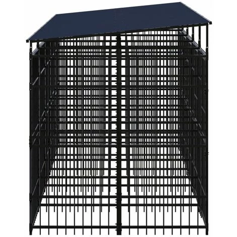 VidaXL Chenil D'extérieur Avec Toit Pour Chiens Acier 9,22 M² - Noir 3 VidaXL Chenil D'extérieur Avec Toit Pour Chiens Acier 9,22 M² - Noir – Image 3