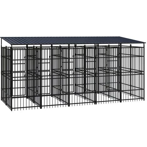 VidaXL Chenil D'extérieur Avec Toit Pour Chiens Acier 9,22 M² - Noir 4 VidaXL Chenil D'extérieur Avec Toit Pour Chiens Acier 9,22 M² - Noir – Image 4