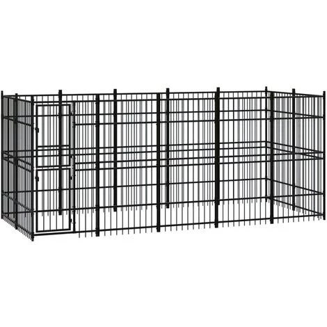 VidaXL Chenil D'extérieur Pour Chiens Acier 9,22 M² - Noir 1 VidaXL Chenil D'extérieur Pour Chiens Acier 9,22 M² - Noir