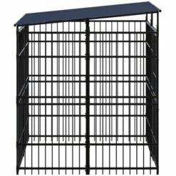 VidaXL Chenil D'extérieur Avec Toit Pour Chiens Acier 3,69 M² - Noir -Niche, chenil, enclos et parc pour chien Soldes 2022 54141515 3